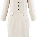 Hobemty Women's 3/4 Sleeve Sheath Dress Collared Vintage Tweed Dress Size 2XL