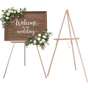 DJAR 63" Wooden Easel Stand for Sign, Dual-use Adjustable Height, Wood Floor Display Easel for Wedding, Welcome Board, Poster, Picture, Photo- Rose Gold, 1pc