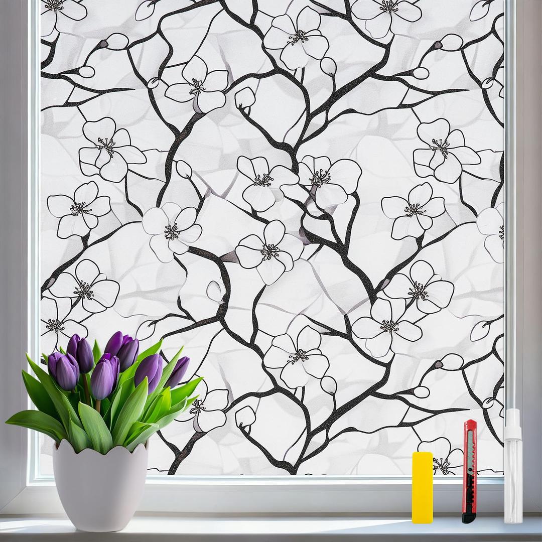 COUNTEWOL 3D Rainbow Window Film Stained Glass Style Static Cling No Adhesive Privacy Decals for Home & Office Decorative Vinyl with Protection (Plum Ink Shade, 35.4 x 78.7 Inch)