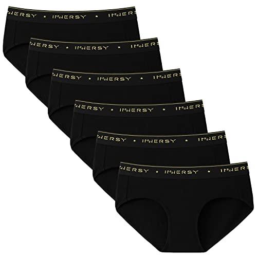 INNERSY Women's Underwear Cotton Hipster Panties Mid Rise Briefs Tagless Wide Waistband 6 Pack(XL, Black with Wide Band)