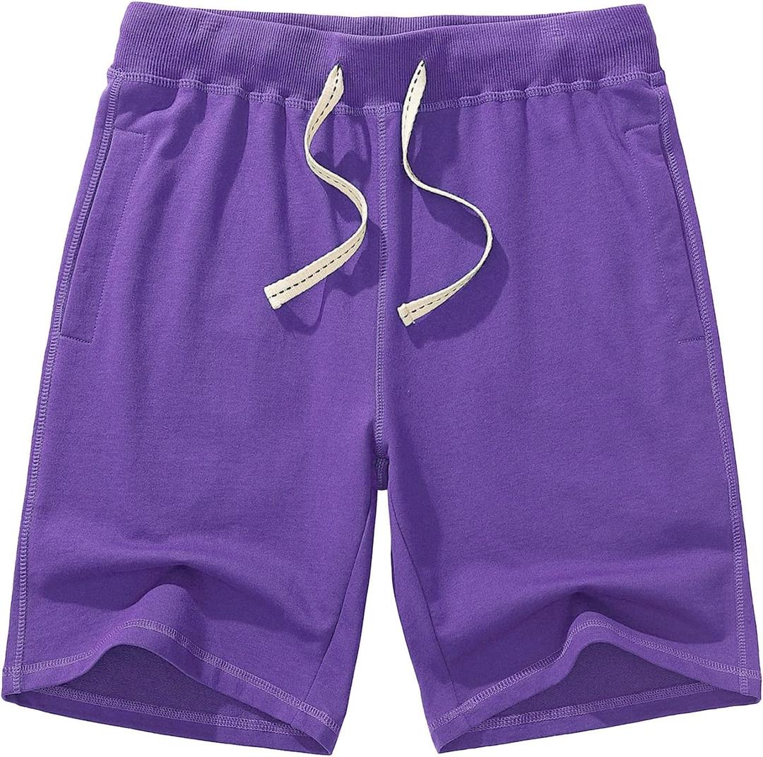 AMY COULEE Men's Casual Classic Shorts Athletic Cotton Sweat Shorts with Drawstring (X-Large, Purple)