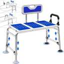 Heavy Duty Width Adjustable Bath Tub Transfer Shower Bench for Inside Tub Extended Shower Chair with Adjustable Height and Reversible Backrest Handicap Shower Chair Seat for Elderly and Disabled
