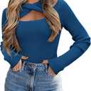 Zeagoo Sweaters for Women 2024 Knit Trendy Long Sleeve Lightweight Slim Fit Pullover Cutout Tops S-XXL (Medium, Lake Blue)