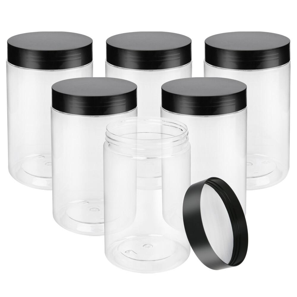 6 Pack Plastic Jars Containers with Lids Wide-mouth Refillable Leakproof Reusable Round Empty Jars for Travel Cosmetic Dry Food Spice Cookie Candy Home Kitchen Organizing(Black)