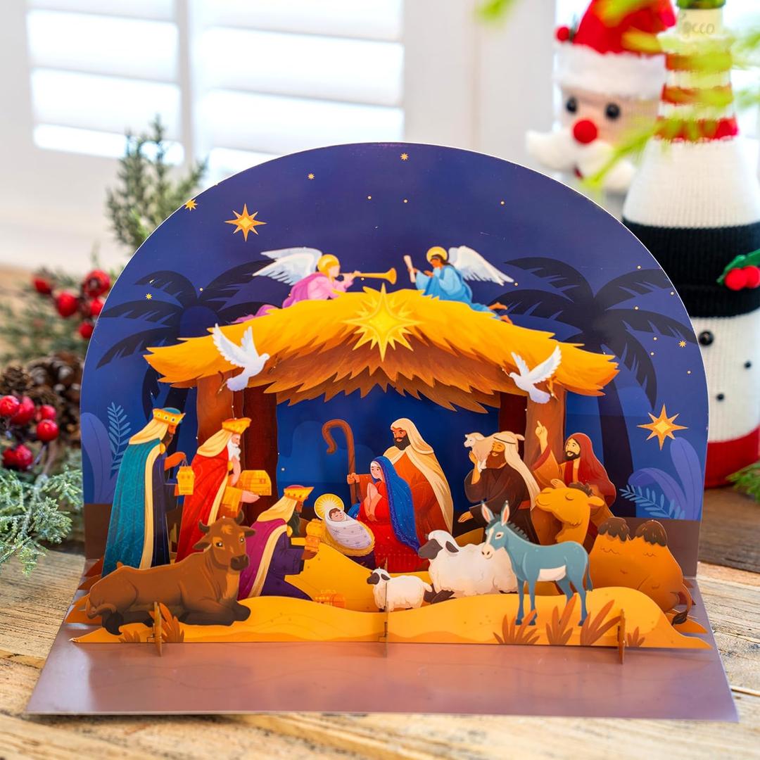 JOYIN Pop Up Christmas Nativity 3D Religious Card with Envelope in Holy Night Nativity, Jesus Christ Birth Scene for Xmas Holiday Greeting Card, Merry Christmas Giving, Thanksgiving and all occasions