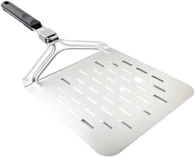 Perforated 10" Metal Pizza Peel Turner with Folding Handle for Outdoor Pizza Oven Accessories and Indoor Baking Use
