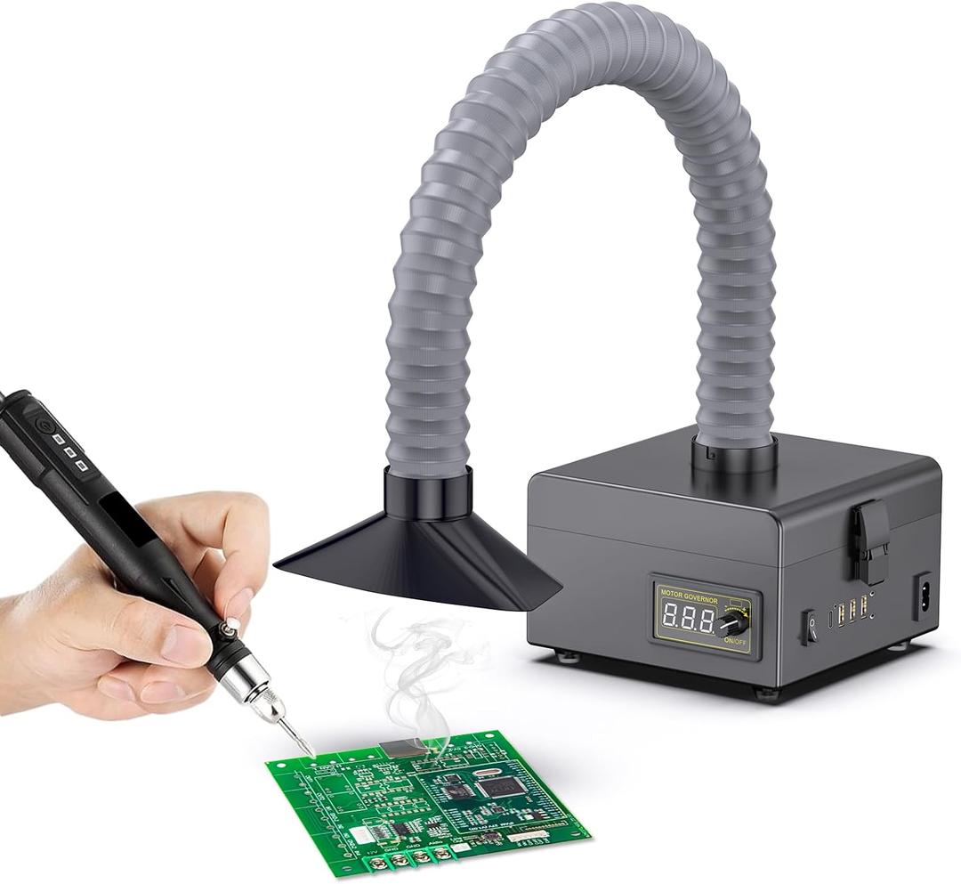 Fume Extractor With USB And LED, 150W, 180m³/h Strong Suction, Low Noise, High Efficiency, Adjustable Speed, 3-Stage Filtration (With HEPA Filter,Activated Carbon), Soldering, Welding,3D Printing