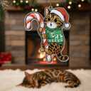 Bengal Cat Ornament | Hugging Candy Cane 2D Flat Acrylic Ornament - Cute Christmas Tree Decoration, Cat Lover Gifts 2025