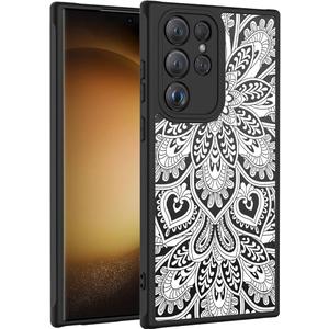 LUMARKE for Galaxy S23 Ultra Case with Enhanced Camera Lens Protection, Translucent Matte Acrylic Phone Cover - Cute Aesthetic Floral Design for Women Girls - White Mandala