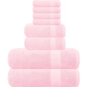 GLAMBURG Ultra Soft 8-Piece Towel Set - 100% Pure Ringspun Cotton, Contains 2 Oversized Bath Towels 27x54, 2 Hand Towels 16x28, 4 Wash Cloths 13x13 - Ideal for Everyday use, Hotel & Spa - Pink