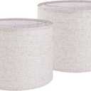 Set of 2 Drum Lampshades for Table, Floor & Bedside Lamps - 13 * 13 * 10 inch, Medium Beige Gray Shades - Natural Fabric Spider Fitter - Modern & Rustic Interiors - By GO&SO Assembly Required