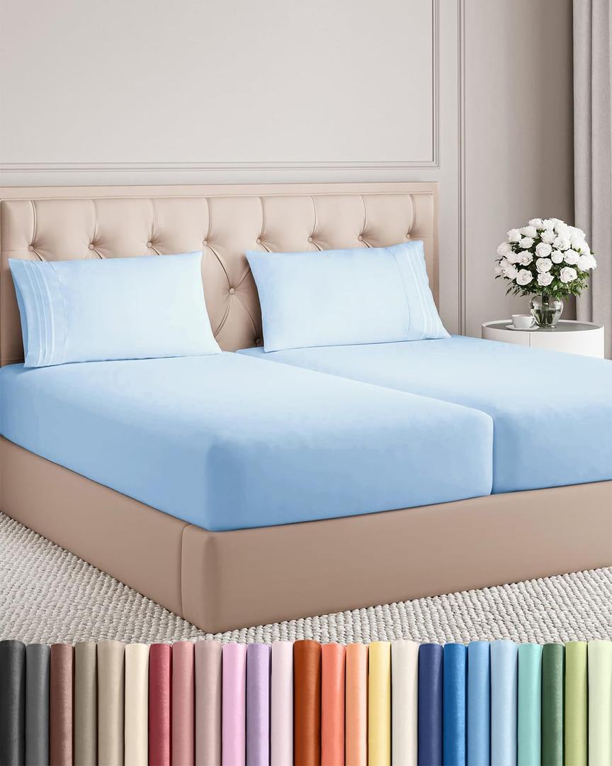 Split King Size 5 Piece Sheet Set - Comfy Breathable & Cooling Bed Sheets Set - Hotel Luxury Bedding for Women, Men, Kids, Teens, Boys & Girls - Deep Pockets and Wrinkle Free - Oeko-Tex - Light Blue (21 - Baby Blue)