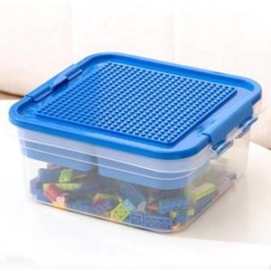 Storage Organizer Bins for Lego, Building Blocks Storage with Building Baseplate Lid, Storage Containers for Building Brick Storage Plastic Stackable Organizer Bin (Blue)