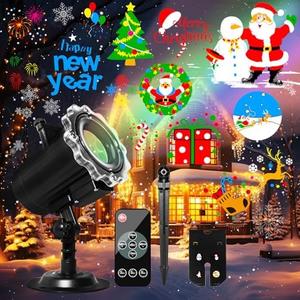 Christmas Decoration,MOSSNDAR Christmas Projector Light Outdoor,64 HD Patterns Holiday Projector Light with Remote Control,Waterproof Landscape Lamp Projector for Garden Patio Party New Year Xmas Gift