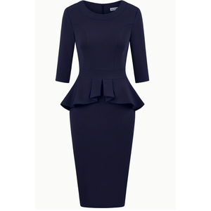 BestGirl Women's Peplum Dresses Bodycon 3/4 Sleeve Wear to Work Office Sheath Dress, Dark Blue, XXL 