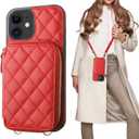 Bocasal Crossbody Wallet Case for iPhone 12/12 Pro, RFID Blocking PU Leather Zipper Handbag Purse Flip Cover, Kickstand Folio Case with Card Slots Holder Wrist Strap Lanyard 5G 6.1 Inch (Red)