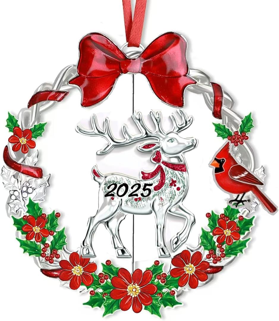 Deer Christmas Ornament 2025  Dated Holiday Keepsake for Christmas Tree Decorations, Cute Reindeer Ornament for Family & Friends