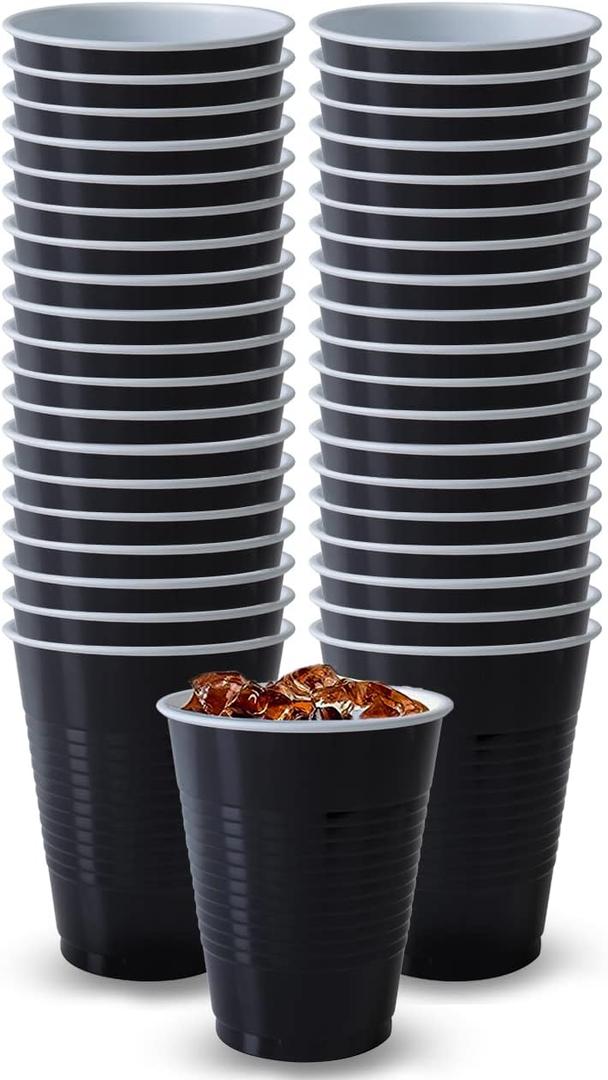 Hanna K. Signature Disposable Plastic Party Cups, Heavy-Duty 18 oz Black Cups, 50 Count