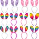 MGparty 12 PCS Easter Bunny Ears Headbands Colorful Rabbit Ear Hairband for Easter Party Decoration for Kids and Adult