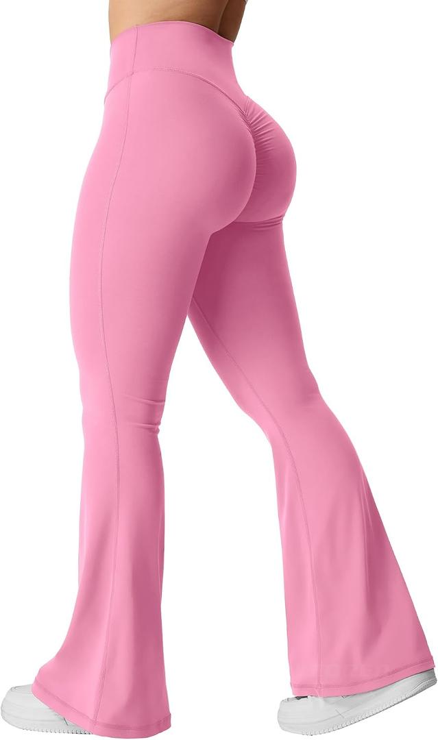 YEOREO CoreFlex Flare Scrunch Leggings for Women V Cross Waist Bell Bottom Yoga Pants Tummy Control Workout Leggings, Large