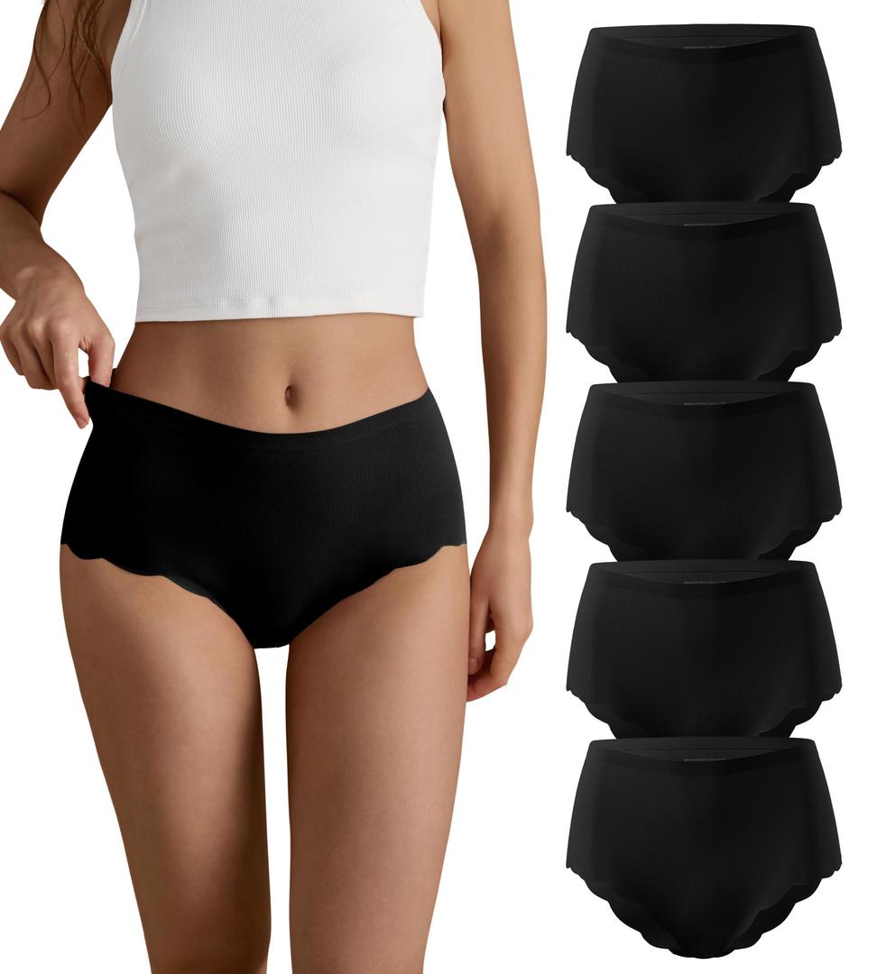 SHARICCA Seamless High Waisted Underwear for Women Cheeky Underwear Wave Edge No Show Bikini Panties Ribbed Panties Pack, 5 Pieces, XXL