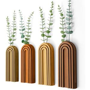 4 Pack Boho Wood Hanging Planters - Indoor Wall Decor Plant Holders for Modern Farmhouse Living Room Bedroom Rainbow Decor (Mixed Colors)