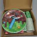 183Pcs Pixel Birthday Party Decorations, Pixel Game Theme Party Supplies Kit, Including Banner, Tablecloth,Hanging Swirls, Plates, Napkins, Cups, Forks, Cake Toppers, Drinking Straws, Serves 24 Guests