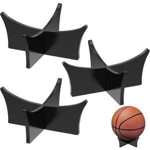 CANIPHA Acrylic Ball Stand Holder - Display Stand for Football, Basketball, Soccer, Volleyball, Rugby & More - Trophy & Memorabilia Showcase (Black 3pcs)