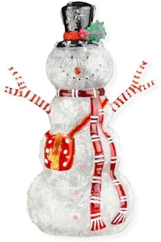 Red Carpet Studios Décor LED Light Up Standing Glass Snowman w/Red Scarf, 10.3" one arm fallen off