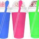 3PCS Slushie Maker Cup, Quick Frozen Magic Cups for Homemade Milk Shake Ice Cream Maker, Double Layer Squeeze Slushy Maker Cup, Birthday Gifts for Kids,Friends,Family (Pink+Bule+Green) (350ML)