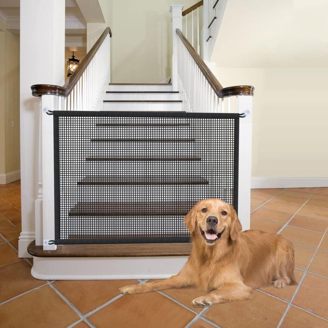 Dog Gate for Stairs Pet Gates for The House: Dogs Screen Mesh Gate for Doorways Stairways Indoor 29 inch Tall, 45 inch Wide, Fits Openings 40'' to 43'' Wide
