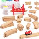 Wooden Train Tracks 60 Piece Set, Track Expansion Accessories for Toddlers 3-5 - 100% Compatible with All Major Brands Including Thomas & Brio Wooden Railway System