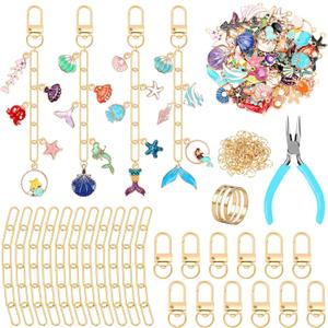 AUGSUN 189Pcs Ocean Themed Keychain Making Kit, Charm Jewelry Chain Making Crafts Including 60 Summer Beach Charms 12 Keychain Clips Hooks 15 Extender Chains 100 Jump Ring and Jewelry Plier