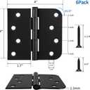 4in Black Door Hinges 6 Pack Interior and Exterior Door Hinges Black Matte 4 x 4 Inch with Square and 5/8" Radius Corner, Removable Pin, Iron Material