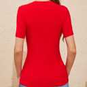Women V Neck Short Sleeve Tight Fitted Summer Dressy Casual Sexy Cute Tops T Shirts Tee Tshirt Clothes (Red), M