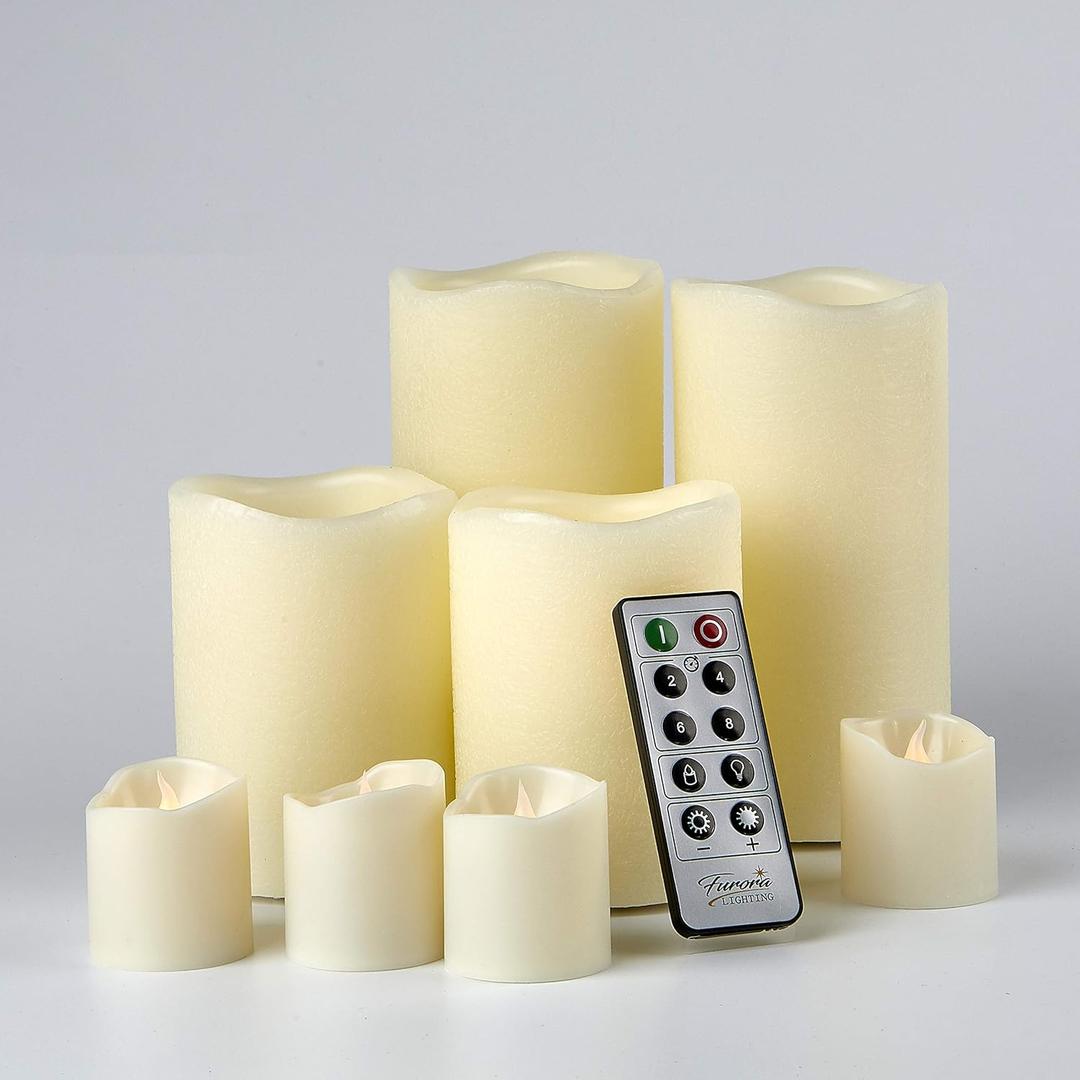FURORA LIGHTING Ivory Real Wax Flameless Candles with Remote and Timer, 4 Pillars and 4 Votives Pack of 8, Flameless Flickering Candles for Home Dcor, Battery Included