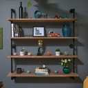 HDDFER Floating Bookshelf Shelves Industrial Pipe Shelving Floating Pipe Shelf with Wood Planks 48 inch Industrial Wall Shelves Rustic Hanging Bookshelf Farmhouse Kitchen Shelving,Brown, 4Tier48in 
