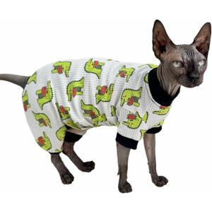 Sphynx Cat Four Leg Cotton Pajamas Elastic Pet Clothes for Hairless Cats Surgery Recovery Suit Undershirt Clothes for Sphynx, Devon, Cornish (Crocodile, M) (M (5.5-6.6 lbs))