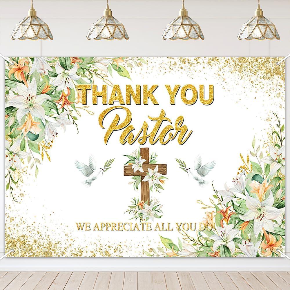 Mocsicka Thank You Pastor Backdrop Pastor Appreciation Banner Church Events Celebrations Party Decorations Photo Booth Props (7x5ft)
