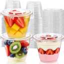 50 Packs 9oz Disposable Dessert Cups with Lids No Hole, Clear Plastic Cups with Lids for Ice Cream, Cake, Snacks, Fruit, Cold Drinks, Smoothie, Pudding, Salad