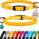 BRONZEDOG Cat Collar with Bell Kitten Rolled Leather Collars Safety QR ID Name Tag (Mustard Yellow)