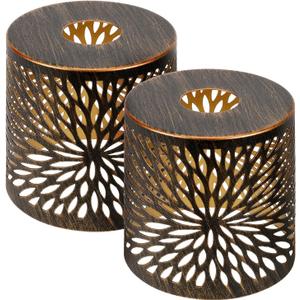 Metal Lamp Shades Set of 2, Cylinder Antique Bronze Metel Lamp Shade Light Fixture Replacement Metal Globe with 1-5/8-Inch Fitter Opening, Diameter 4.75 Height 5.0" (Chrysanthemum)