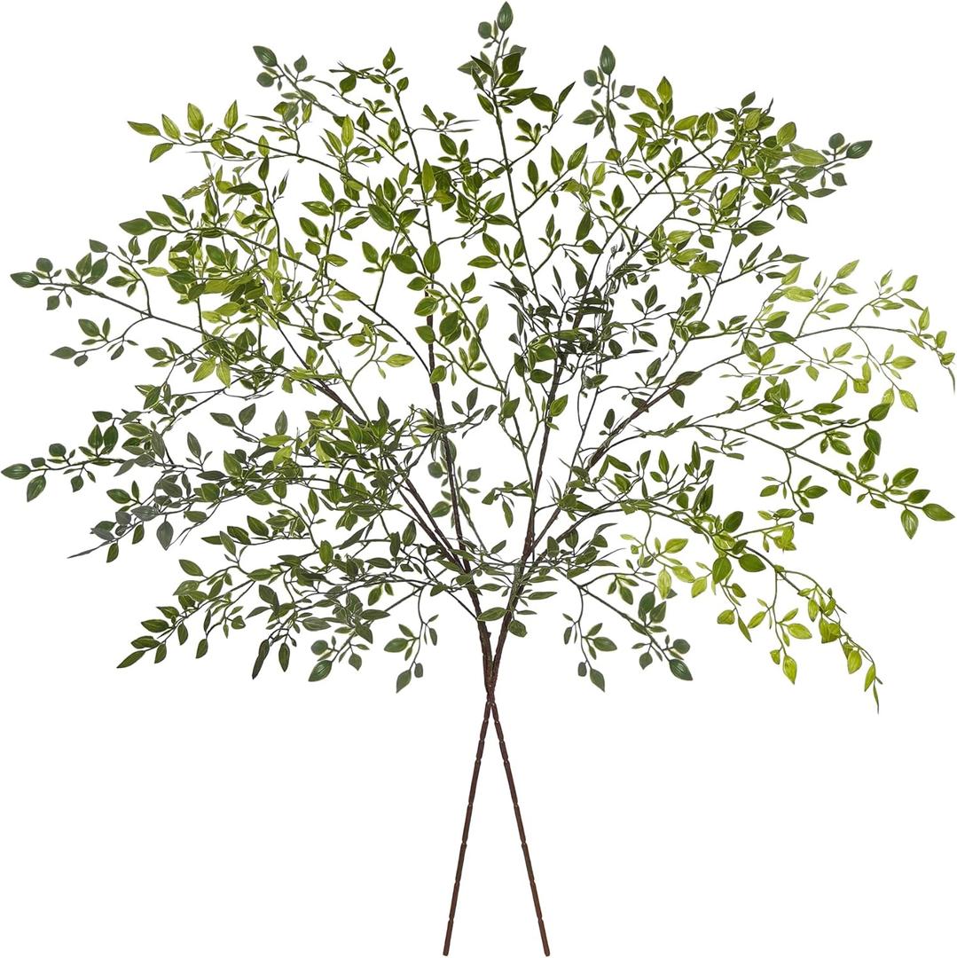 2Pcs Artificial Greenery Stems, 43.7" Nandina Branches Tall Faux Plant Stems for Vase, Greenery Decor Stems Leaves Bunches for Shop Garden Office Home Dcor (Green2)