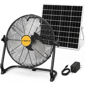 T-SUNiceM 12" Portable Battery Operated Solar Fan for Outdoor | 13200mAh Rechargeable Battery,15W Brushless Motor ,360 Tilt Design,USB/Type-C Output,for Camping, RV Trips,Patio,