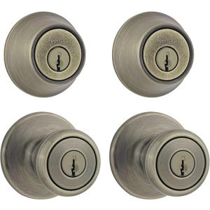 Kwikset 242 Tylo Entry Knob and Single Cylinder Deadbolt Project Pack in Antique Brass