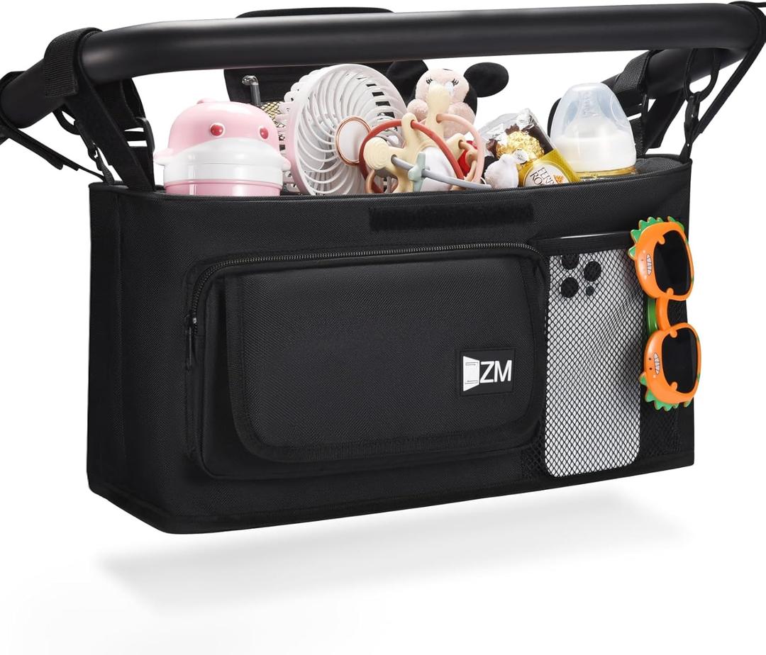 ZZM Parent Console Stroller Wagon Organizer Compatible with WONDERFOLD W2&W4&X, Jeep Deluxe Wrangler, EVER ADVANCED Wagon, Wagon Stroller Accessories with 2 Large Insulated Cup Holder(Empty Bag)