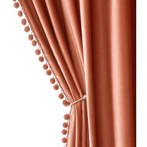 MIULEE Fall Burnt Orange Pom Pom Velvet Curtains for Bedroom/Living Room Darkening Thermal Insulating 96 Inches Long Blackout Curtains with Rod Pocket for Girls Room/Nursery/Home Theater Set of 2