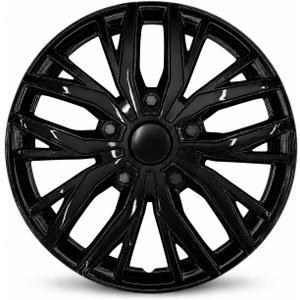 14 Inch Glossy Black Hubcaps Wheel Covers Set of 4, Universal Snap-On Hub Caps for Standard Steel Wheels, Sporty Multi-Spoke PP Wheel Covers with Adjustable Retention Rings