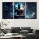 Living Room Canvas Wall Art Buddha in a Lotus Pose Cosmic Canvas Poster Prints Artwork 3 Panel Home Wall Decor Buddha Statue for Office Wall Decor Framed Ready to Hang 16x24inchx3