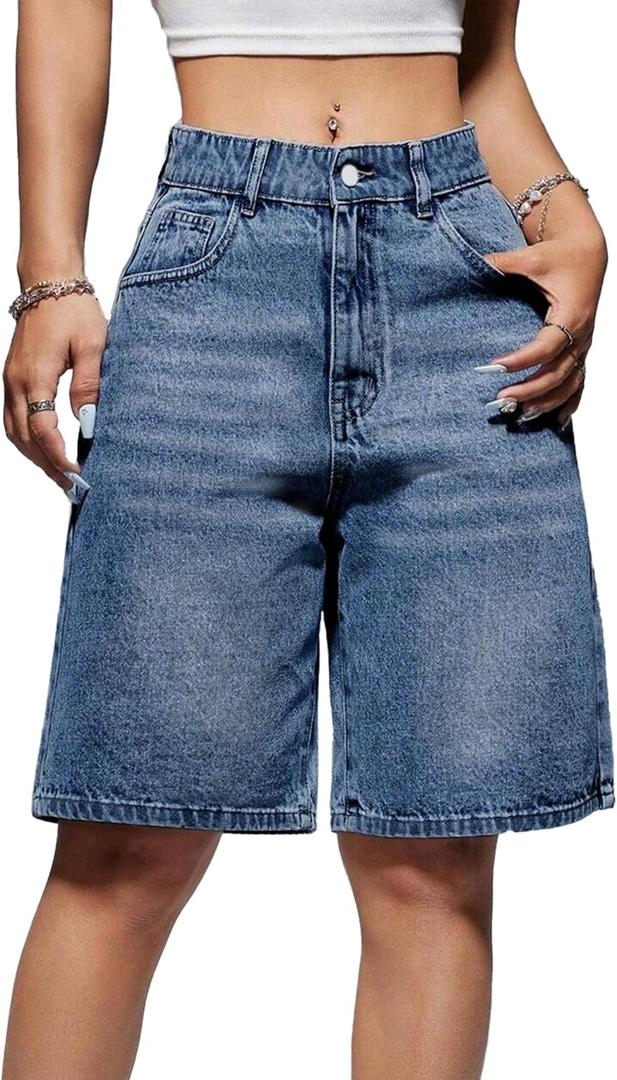 EMMIOL Women Jorts Baggy Jeans Jorts Outfits Mid-Low Waisted Denim Y2K Shorts Summer Hot Short Pants Streetwear (XXXL)
